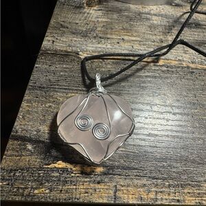 Genuine Rose Quartz Heart-Shaped Wire Wrapped Pendant
